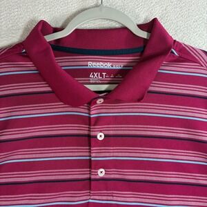 Reebok Performance Golf Polo Shirt Men 4XLT Pink Striped Stretch Tall Summer